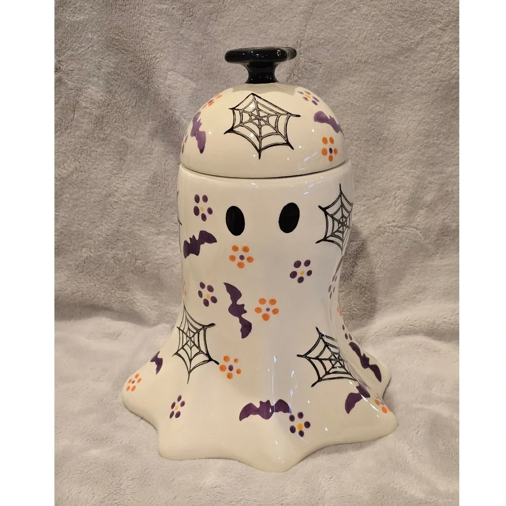 Retired Temptations Halloween‎ Old World BOO-FETTI Ghost Cookie Jar Spiders Bats